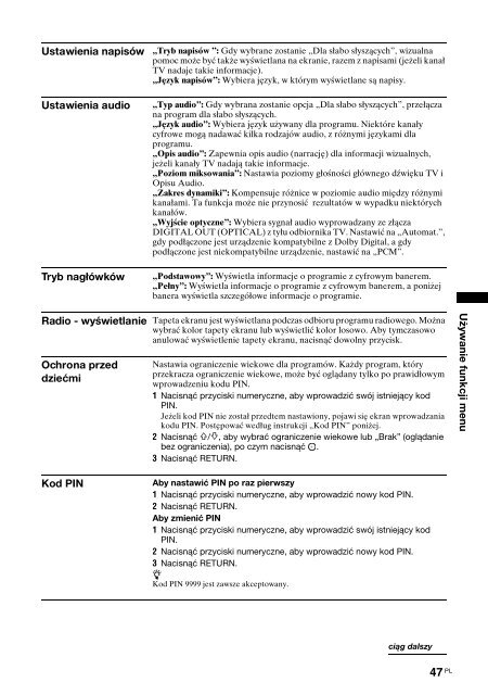 Sony KDL-52W3000 - KDL-52W3000 Mode d'emploi Polonais