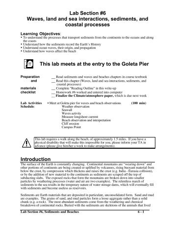 Lab Section #6 Waves, land and sea interactions, sediments, and ...
