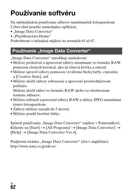 Sony DSC-RX1 - DSC-RX1 Consignes d&rsquo;utilisation Slovaque