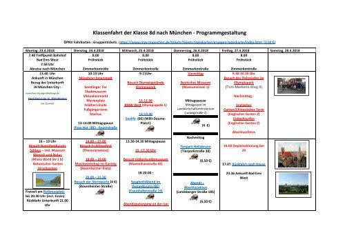 Klassenfahrt der Klasse 8d nach München  PROGRAMM