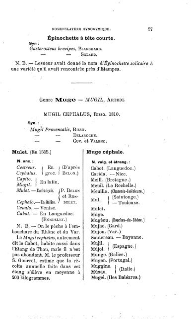 Noms scientifiques et vulgalres des principaux poissons &amp; crustacés d&#039;eau douce (éd.