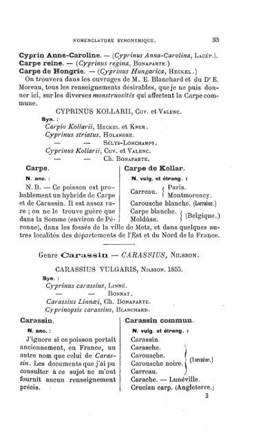 Noms scientifiques et vulgalres des principaux poissons &amp; crustacés d&#039;eau douce (éd.