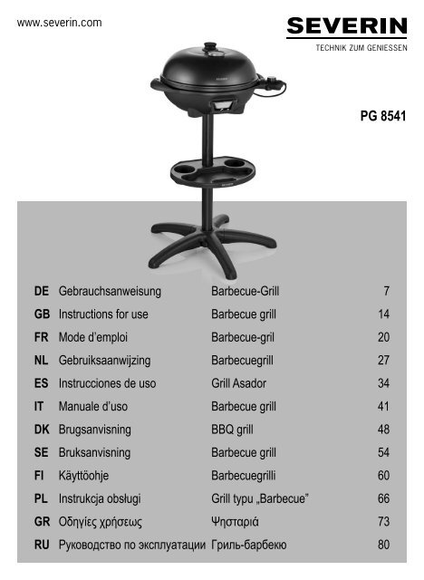 Severin PG 8541 Gril barbecue - Istruzioni d'uso