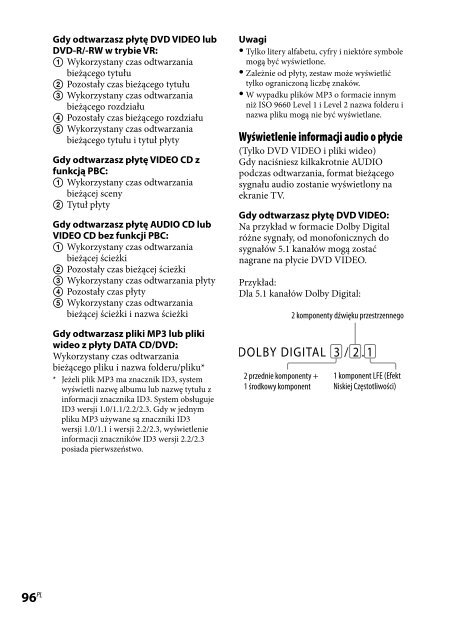 Sony CMT-DH50R - CMT-DH50R Consignes d&rsquo;utilisation Polonais