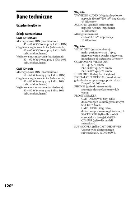 Sony CMT-DH50R - CMT-DH50R Consignes d&rsquo;utilisation Polonais