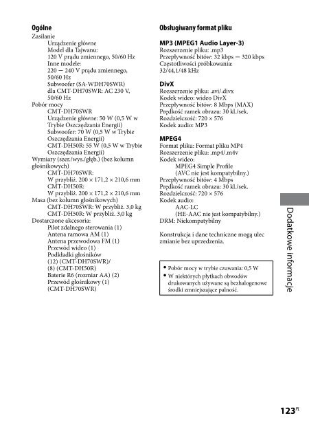 Sony CMT-DH50R - CMT-DH50R Consignes d&rsquo;utilisation Polonais