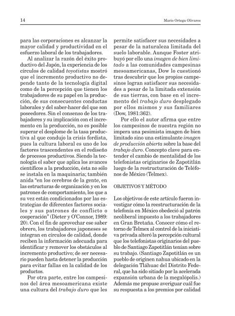 La reestructuración de las empresas de telefonía desde la percepción de los trabajadores de Zapotitlan. Mario Ortega Olivares