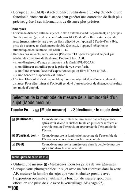 Sony DSLR-A550L - DSLR-A550L Consignes d&rsquo;utilisation Fran&ccedil;ais