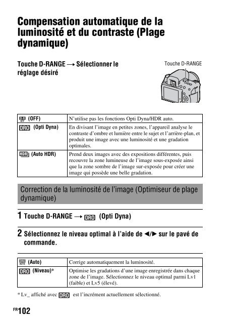 Sony DSLR-A550L - DSLR-A550L Consignes d&rsquo;utilisation Fran&ccedil;ais