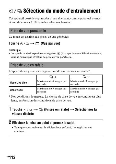 Sony DSLR-A550L - DSLR-A550L Consignes d&rsquo;utilisation Fran&ccedil;ais