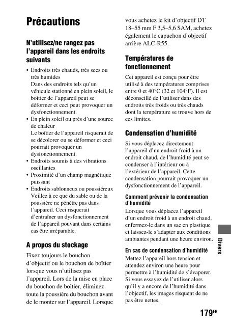 Sony DSLR-A550L - DSLR-A550L Consignes d&rsquo;utilisation Fran&ccedil;ais