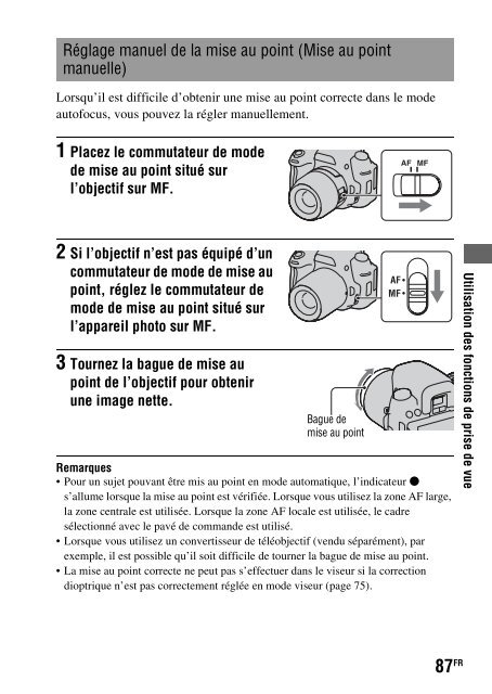 Sony DSLR-A550L - DSLR-A550L Consignes d&rsquo;utilisation Fran&ccedil;ais