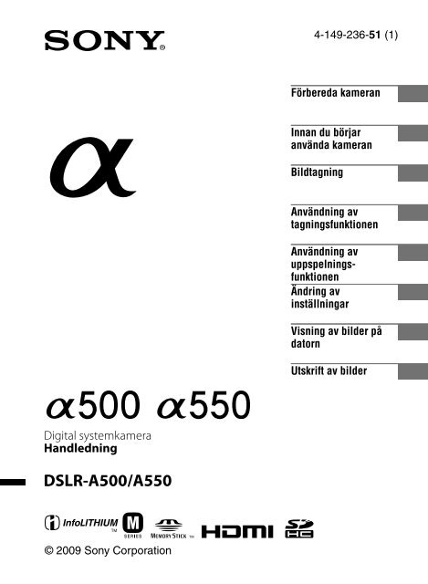 Sony DSLR-A550L - DSLR-A550L Mode d'emploi Su&eacute;dois