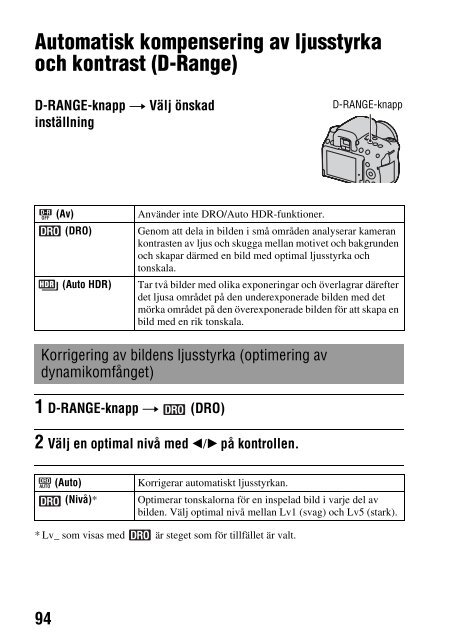 Sony DSLR-A550L - DSLR-A550L Mode d'emploi Su&eacute;dois