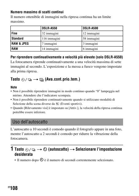 Sony DSLR-A550L - DSLR-A550L Consignes d&rsquo;utilisation Italien