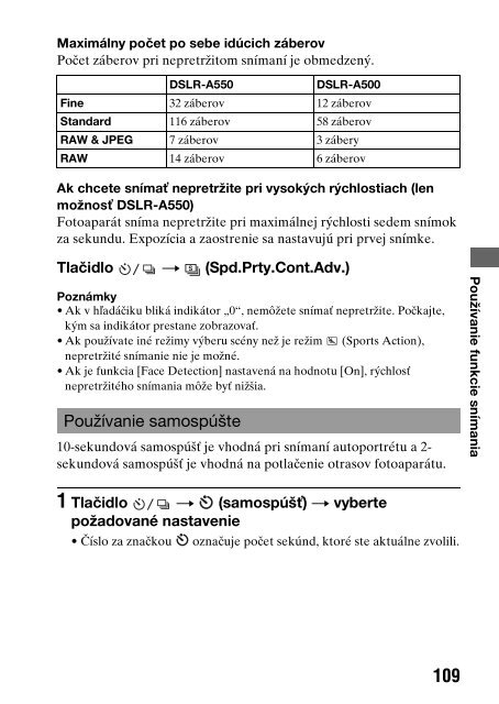 Sony DSLR-A550L - DSLR-A550L Consignes d&rsquo;utilisation Slovaque