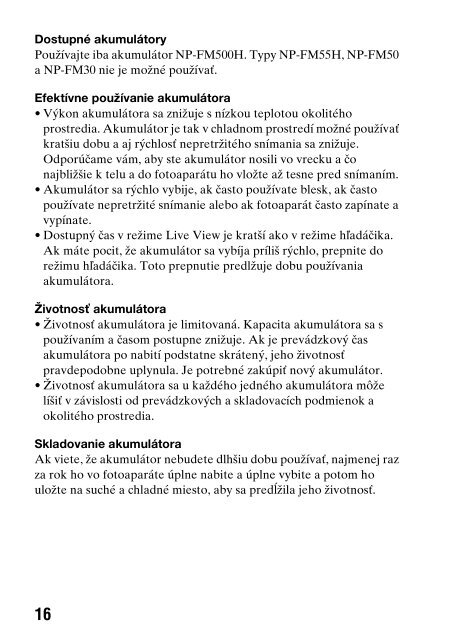 Sony DSLR-A550L - DSLR-A550L Consignes d&rsquo;utilisation Slovaque