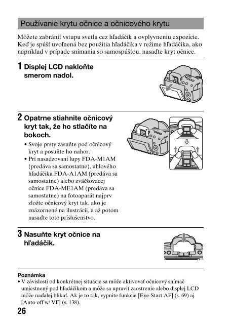 Sony DSLR-A550L - DSLR-A550L Consignes d&rsquo;utilisation Slovaque