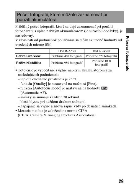 Sony DSLR-A550L - DSLR-A550L Consignes d&rsquo;utilisation Slovaque