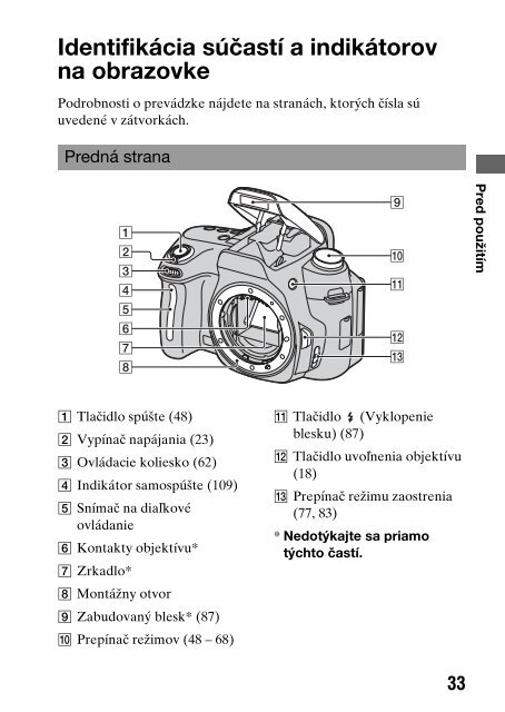 Sony DSLR-A550L - DSLR-A550L Consignes d&rsquo;utilisation Slovaque