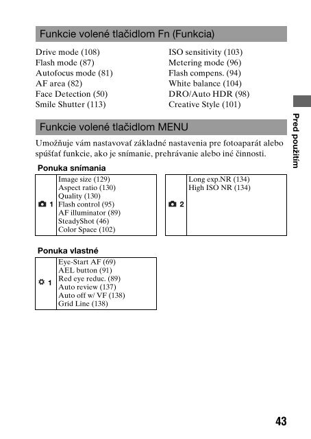 Sony DSLR-A550L - DSLR-A550L Consignes d&rsquo;utilisation Slovaque