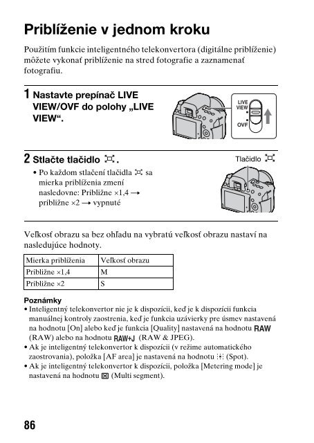 Sony DSLR-A550L - DSLR-A550L Consignes d&rsquo;utilisation Slovaque