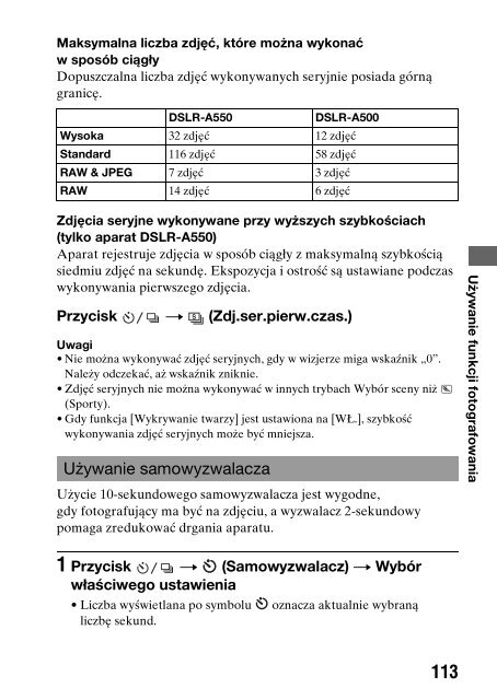 Sony DSLR-A550L - DSLR-A550L Consignes d&rsquo;utilisation Polonais