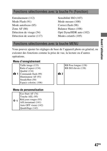 Sony DSLR-A550L - DSLR-A550L Consignes d&rsquo;utilisation Fran&ccedil;ais