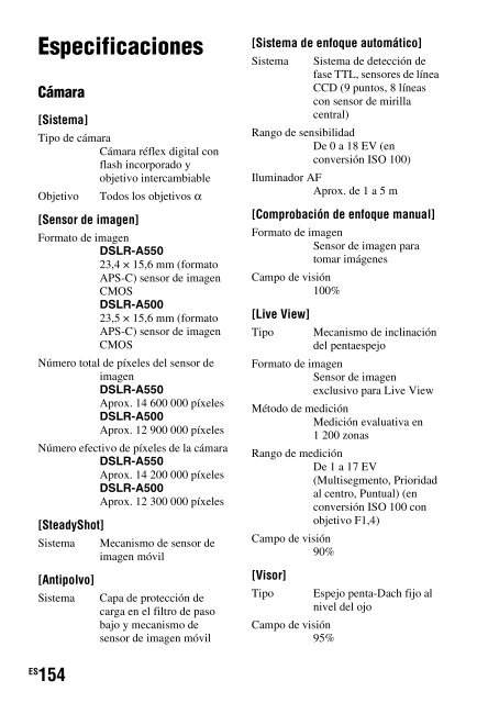 Sony DSLR-A550L - DSLR-A550L Consignes d&rsquo;utilisation Portugais