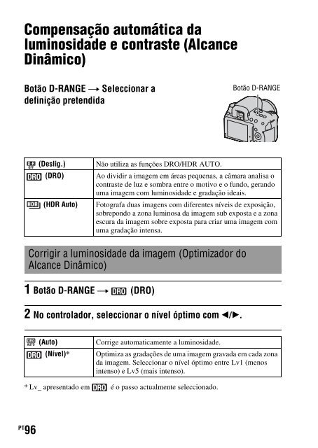 Sony DSLR-A550L - DSLR-A550L Consignes d&rsquo;utilisation Portugais