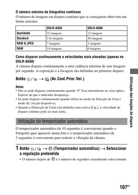 Sony DSLR-A550L - DSLR-A550L Consignes d&rsquo;utilisation Portugais