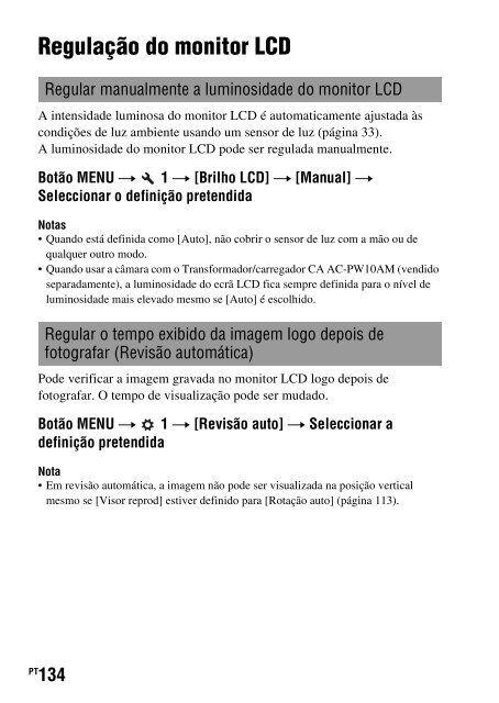 Sony DSLR-A550L - DSLR-A550L Consignes d&rsquo;utilisation Portugais