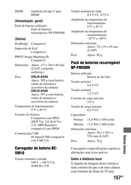 Sony DSLR-A550L - DSLR-A550L Consignes d&rsquo;utilisation Portugais