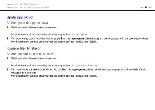 Sony VPCS13X9R - VPCS13X9R Mode d'emploi Su&eacute;dois