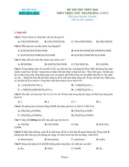 Bộ đề thi thử THPT QG 2018 Các môn HÓA - VẬT LÍ - TOÁN Các trường THPT Cả nước CÓ ĐÁP ÁN KÈM LỜI GIẢI (Lần 1) [DC19032018]