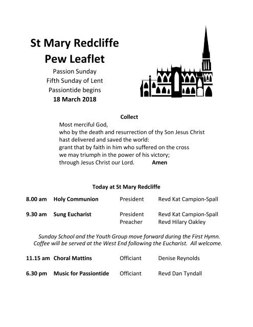 St Mary Redcliffe Church Pew Leaflet - March 18 2018