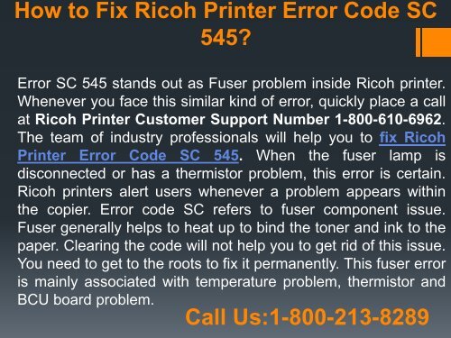 call 1-800-213-8289 to Fix Ricoh Printer Error Code SC 545