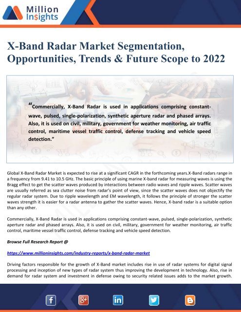 X-Band Radar Market Segmentation, Opportunities, Trends &amp; Future Scope to 2022