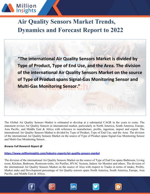 Air Quality Sensors Market Trends, Dynamics and Forecast Report to 2022