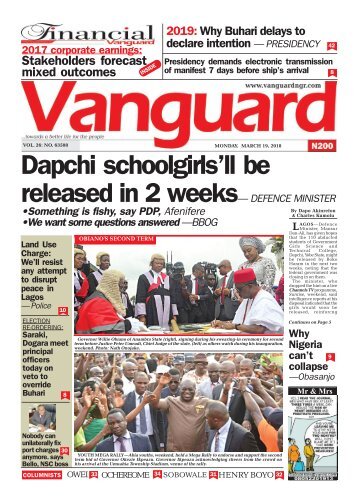 19032018 - Dapchi schoolgirls'll be released in 2 weeks— DEFENCE MINISTER