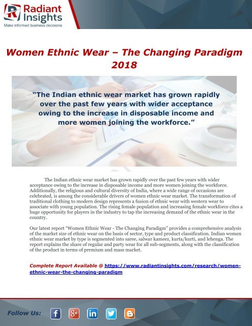 Women Ethnic Wear – The Changing Paradigm 2018