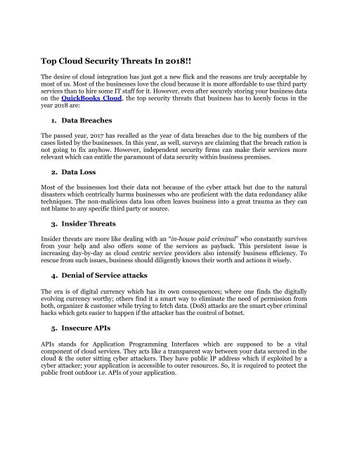 Top Cloud Security Threats In 2018!!