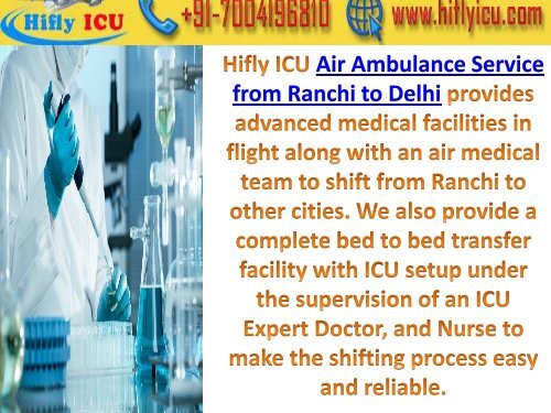 Get Affordable Air Ambulance Service from Patna and Ranchi by Hifly ICU