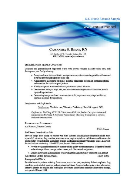 Nurse Resume Samples for Different Fields