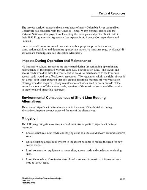 DOE/EIS-0332; McNary-John Day Transmission Line Project Draft ...