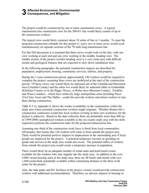 DOE/EIS-0332; McNary-John Day Transmission Line Project Draft ...