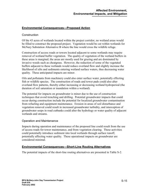 DOE/EIS-0332; McNary-John Day Transmission Line Project Draft ...