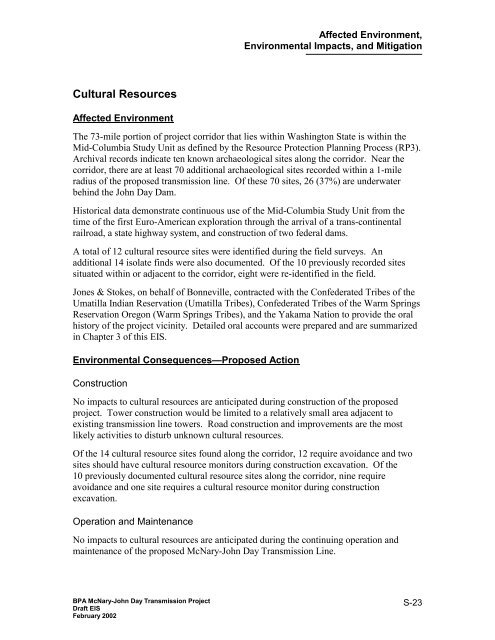 DOE/EIS-0332; McNary-John Day Transmission Line Project Draft ...