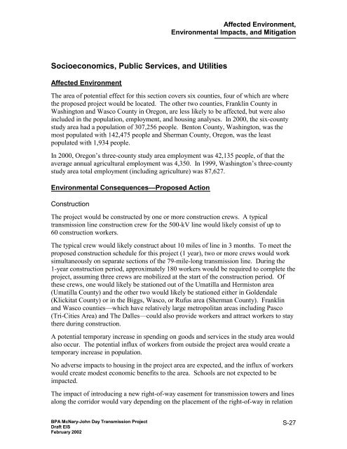 DOE/EIS-0332; McNary-John Day Transmission Line Project Draft ...