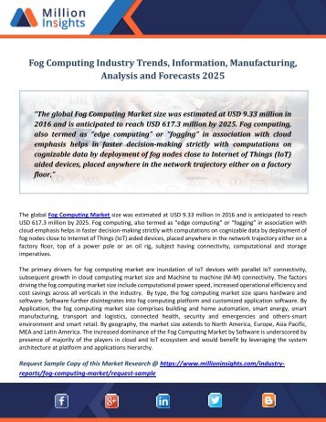 Fog Computing Industry Trends, Information, Manufacturing, Analysis and Forecasts 2025